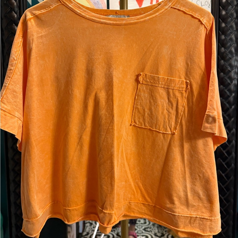 Zenana Outfitters Orange Crop Pocket Tee